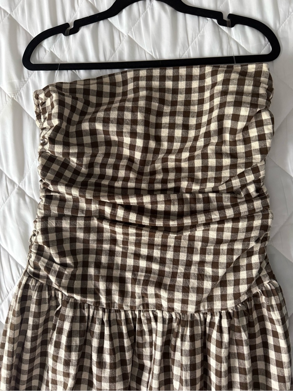 Peppermayo Checked Brown & Cream Gingham Strapless Maxi Dress - Picture 2 of 5